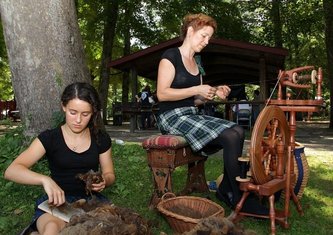 Nancy Bell spinning wool